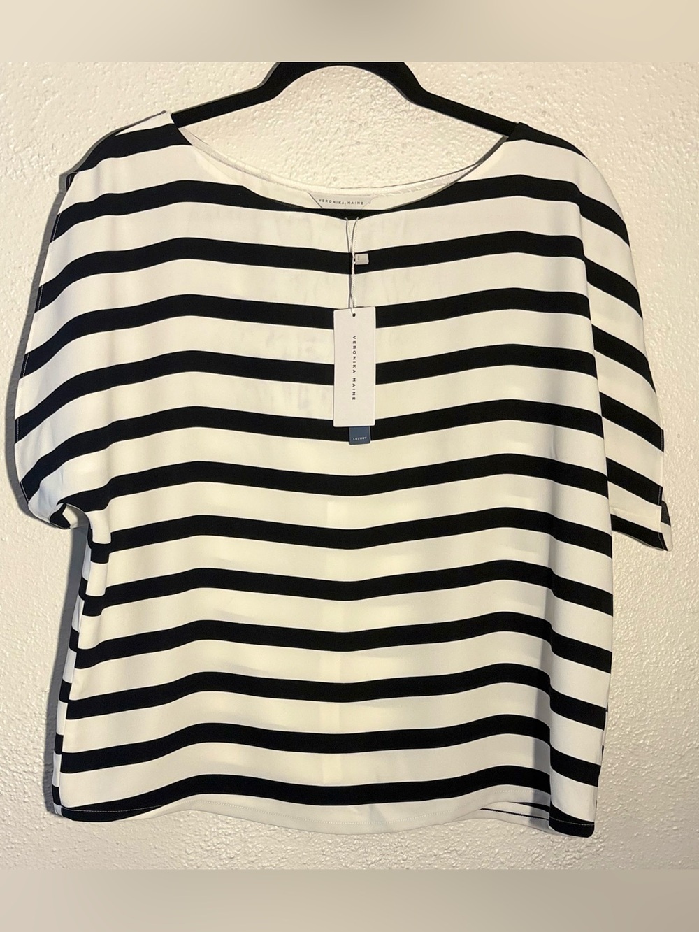 VERONIKA MAINE Modern Preppy Black & White Striped Womens Top - Size 14 NWT